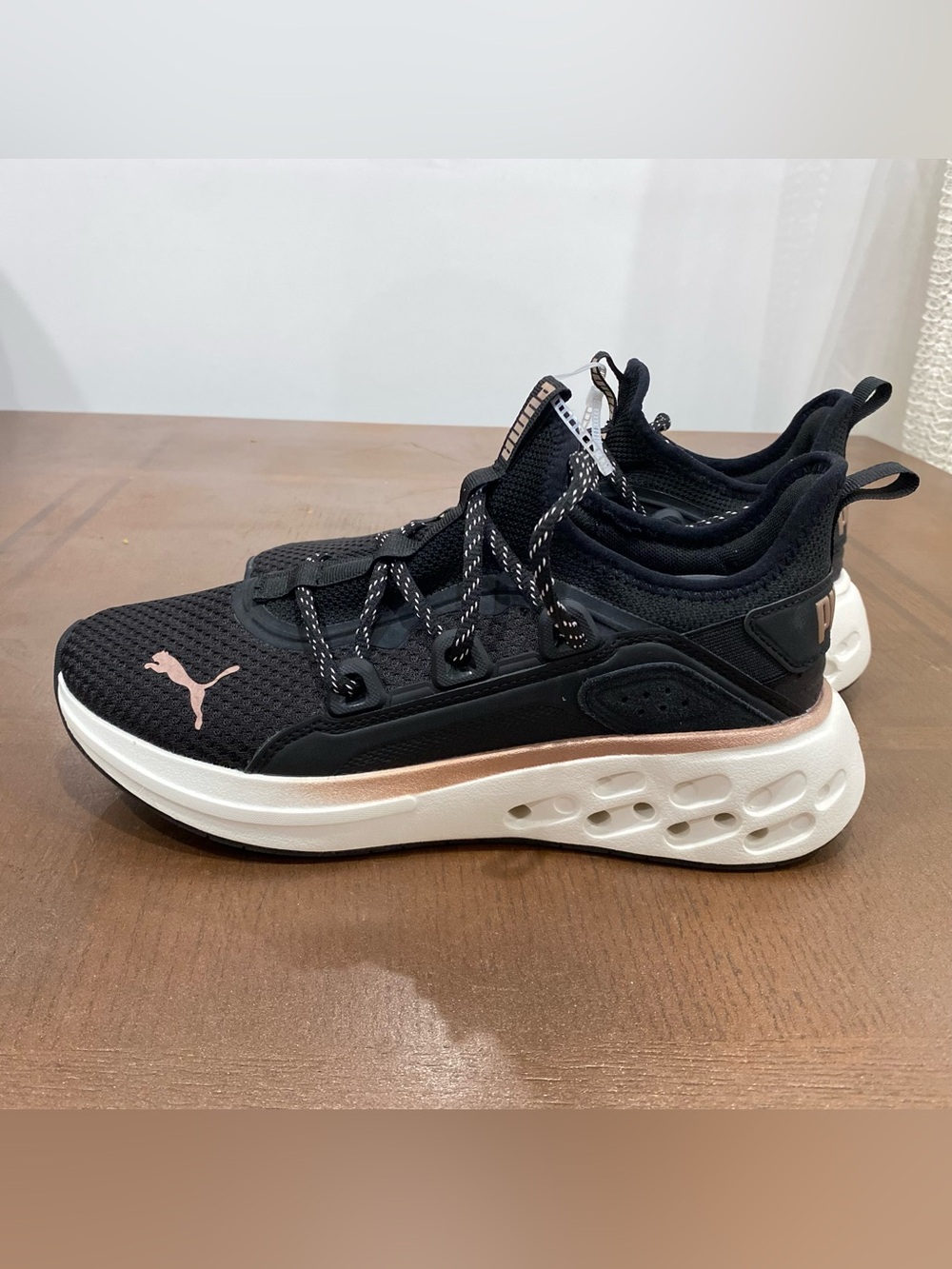 PUMA SoftRide Women's Black/White/Gold Mesh Lace-Up Sneaker 313431-01